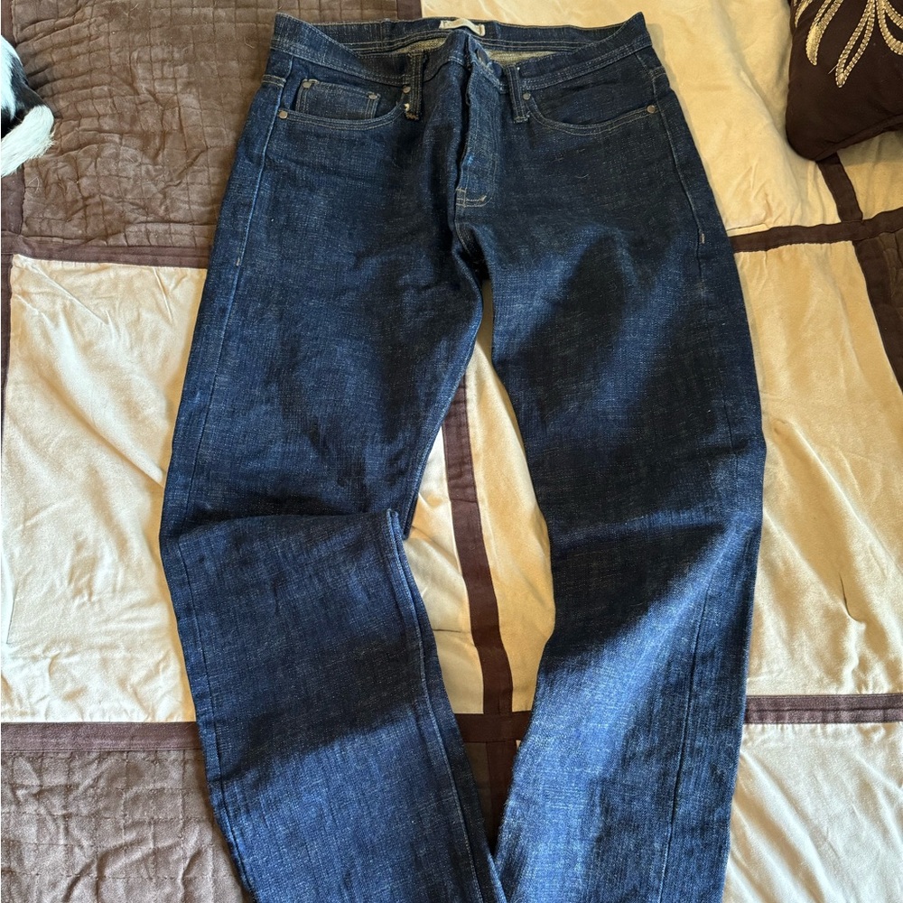 Rare limited run Unbranded Brand UB273 slubby indigo+khaki selvedge, 34x34